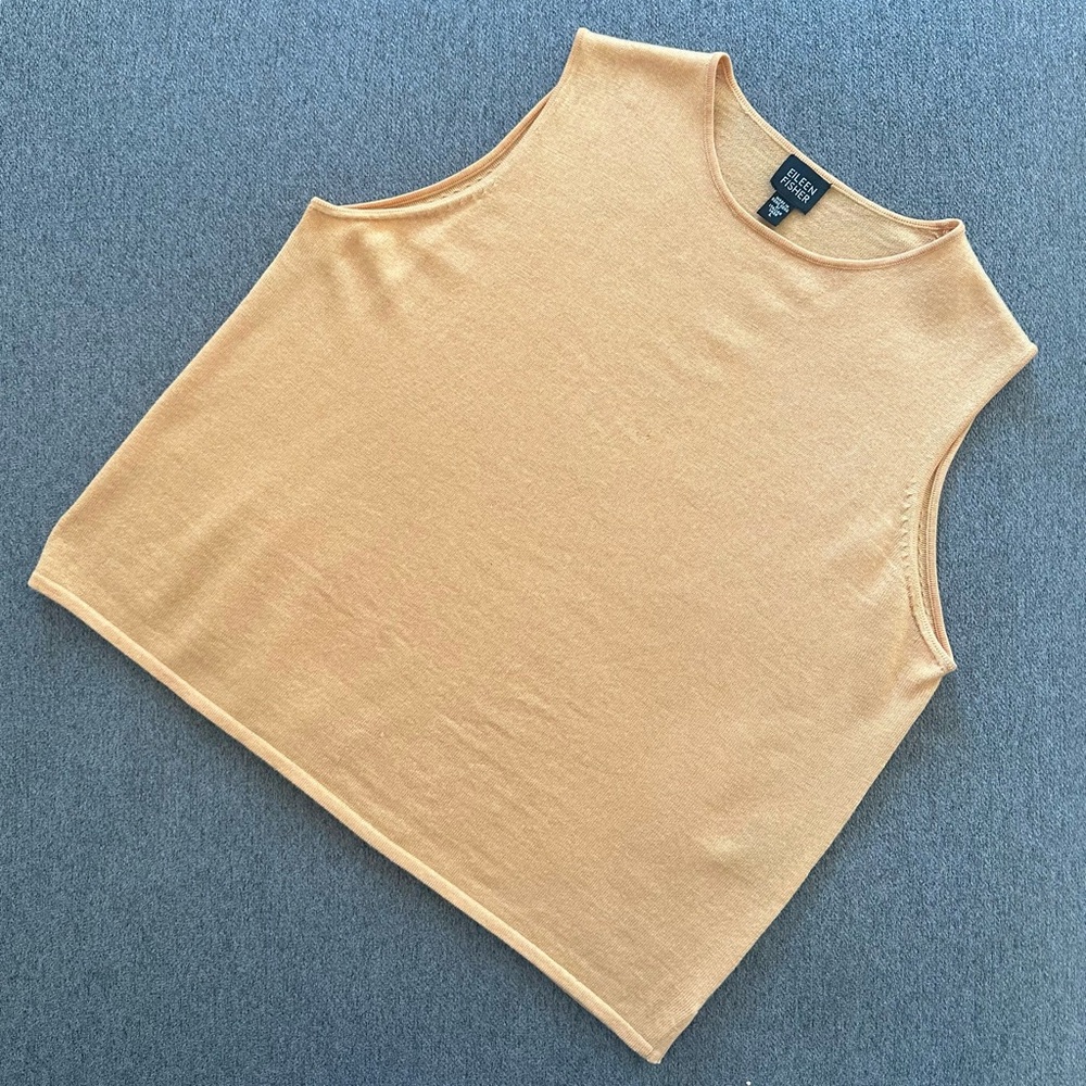 Eileen Fisher 100% Merino Wool Gold Sleeveless Top Large - Picture 3 of 5